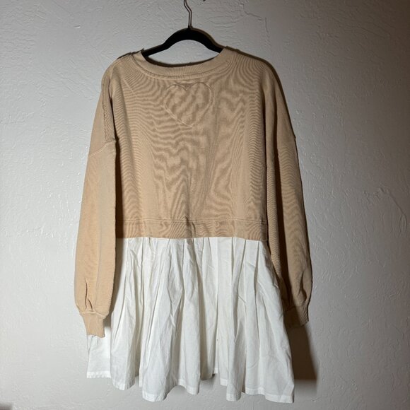 FREE PEOPLE Eleanor Slouchy Neutral Semolina Combo Sweatshirt Dress Size L NWT - Picture 7 of 9